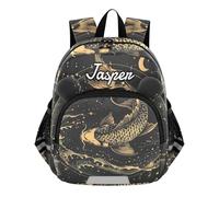 CHIFIGNO Personalized Toddler Boy Backpack with Leash Back to School, Custom Kids School bag, Golden Black Koi Fish, M, Cute