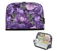 CHIFIGNO Purple Peonies Pencil Case Large Capacity Pencil Pouch Standing Desk Organizer with Zipper Stationery Supplies for Adults Teen College