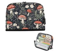 CHIFIGNO Red Mushrooms White Flowers Pencil Case Organizer Big Capacity Pencil Bag Standing Makeup Cosmetics Bag with Zipper Back to School Supplies for Boys Girls College Students