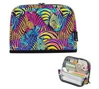 CHIFIGNO Retro Neon Zebra Standing Pencil Case Pouch Large Capacity Zipper Pencil Bag Desk Organizer Stationery Supplies for College Boys Girls Teen