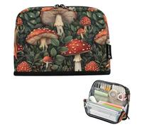 CHIFIGNO Retro Red Mushrooms Standing Pencil Case Pouch Big Capacity Pencil Pouch Zipper Pen Case Back to School Supplies for College Boys Girls Teen