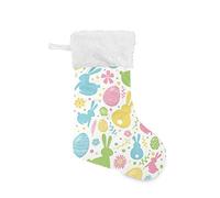 CHIFIGNO Set of 2 Christmas Stockings Large Easter Eggs Cute Bunnies Flowers Stocking, 18 inches Plush Faux Fur Cuff Hanging Stockings for Family Holiday Party Season Decorations