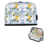 CHIFIGNO Sicilian Italian Style Lemons White Big Capacity Pencil Case Pouch Standing Pencil Bag with Zipper Pen Case Back to School Supplies for Students College Teen