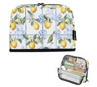 CHIFIGNO Sicilian Italian Style Lemons White Large Capacity Pencil Case Pouch Standing Pencil Bag with Zipper Pen Storage Organizer Back to School Supplies for Boys Girls College Teen