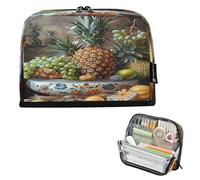 CHIFIGNO Still Life Fruits Vegetables Standing Pencil Case Pouch Large Pencil Pouch Zipper Pen Bag Back to School Supplies for Boys Girls College Students