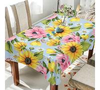 CHIFIGNO Sunflowers Poppies Daisies Tablecloths 54"(W) x 72"(L), Washable Polyester Table Cloth Table Covers for Dining, Kitchen, Wedding, Parties