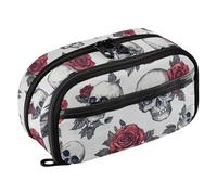 CHIFIGNO Vintage Skull Rose White Pencil Box Aesthetic Pencil Pouch Water-Resistant Large Stationery Pen Bag with PVC Window for Teen Boys Kids Adults