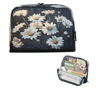 CHIFIGNO Vintage White Daisy Flowers Large Pencil Case Pouch Standing Pencil Bag with Zipper Desk Organizer Stationery Supplies for Teen Students College