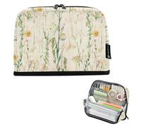 CHIFIGNO Watercolor Botanical Wildflowers Standing Pencil Case Organizer Big Capacity Zipper Pencil Pouch Pen Case Stationery Supplies for College Teen Boys Girls