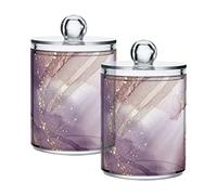 CHIFIGNO Watercolor Marble Purple Gold Qtip Holder Dispenser Set of 2, Apothecary Jars Bathroom Canister for Cotton Ball, Cotton Swab, Cotton Round Pads, Floss 10 Oz