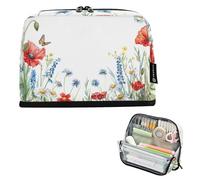 CHIFIGNO Watercolor Wildflowers Butterflies Standing Pencil Case Pouch Big Capacity Pencil Pouch Zipper Pen Case Stationery Supplies for Boys Girls Teen College