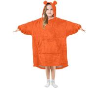 CHIFIGNO Wearable Blanket for Kids Hooded Blanket Soft Winter Sweatshirt Blanket with Front Pocket, Orange Red, Medium