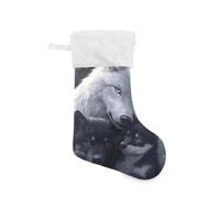 CHIFIGNO White Black Wolf Stockings Christmas Stockings 12" x 18" Large Stocking Decorations for Family Holiday Season Party Decor 1 Pack