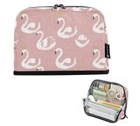 CHIFIGNO White Swan Pink Standing Pencil Case Organizer High Capacity Pencil Bag Zipper Pen Storage Organizer Back to School Supplies for Adults Students College