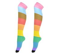 CHIFIGNO Women Girls Thigh High Socks High Knee Socks Womens Tube Socks Thigh Highs Leg Warmers, Progress Pride Flag Rainbow Colours, One Size
