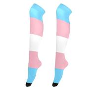 CHIFIGNO Women Girls Thigh High Socks High Knee Socks Womens Tube Socks Thigh Highs Leg Warmers, Transgender Pride Flag, One Size