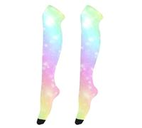 CHIFIGNO Women Thigh High Socks Long Socks Women High Knee Socks Thigh Highs Stockings, Rainbow Tie Dye, One Size
