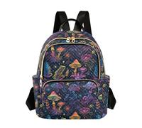 CHIFIGNO Women's Cute Mini Backpack Bag Travel Back Pack Lightweight Womens Small Backpack Purse Anti-theft Work Backpack, Neon Mushrooms and Frogs, S