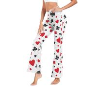 CHIFIGNO Women's Flared Yoga Pants, High Waist Crossover Bootcut Yoga Leggings Pants Trousers, Card Suits Hearts Clubs, XL