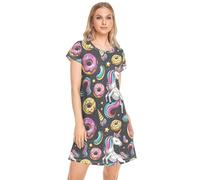CHIFIGNO Women's Night Gown Pajama Shirt Soft Nightdress Pajamas Summer Lounge Dress, Cute Unicorns and Donuts, XXL