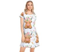 CHIFIGNO Women's Night Gown Soft Printed Sleepshirt Casual Nightgown Dress for Women Night Gown Dress, Cute Highland Cow Flowers Mauve, L