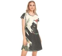 CHIFIGNO Womens Nightgown Print Sleepshirt Short Sleeve Night Gown Dress Comfy Ladies Nightgowns, Black Cat Christmas Balls-1, XXL