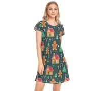 CHIFIGNO Womens Nightgown Soft Printed Sleepshirt Cute Nightdress Pajamas Loungewear Nightshirt, Christmas Gingerbread Man-1, M