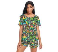 CHIFIGNO Womens Pajamas Set Short Sleeve Tops and Shorts Set Two Piece Sleep Set Lounge Set Cozy Pj Sets for Woman, S-XXL, Vibrant Cannabis Leaves Lgbt Color, M