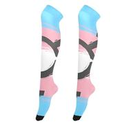 CHIFIGNO Womens Thigh High Socks Funky Long Knee High Socks Casual Tall Socks Thigh Highs Stockings, Transgender Pride Flag, One Size