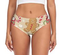 CHIFIGNO Women's Underwear Bamboo Fiber Sexy Bikini Panties Soft Breathable Ladies' Briefs, Cute Christmas Gingerbread Man, S