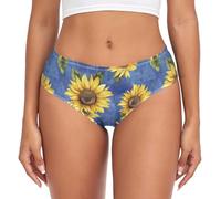 CHIFIGNO Women's Underwear Bamboo Fiber Sexy Bikini Underwear Soft Breathable Ladies' Briefs, Yellow Sunflowers on Blue-2, M