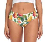 CHIFIGNO Women's Underwear Sexy Bikini Hipster Panties Viscose Breathable Ladies Panties, Cute Mangoes and Green Leaves, M