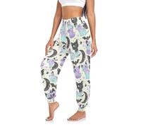 CHIFIGNO Women's Yoga Pants Harem Pants Jogger Pants Baggy Casual Trousers, Cute Pastel Goth Cat Bat, Large
