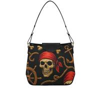 CHIFIGNO Work Tote Bags for Women Faux Leather Hobo Bag with Detachable Strap Magnetic Snap Medium Size Pirate Skull Black Tote Bag for Travel Office