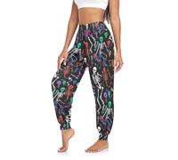 CHIFIGNO Yoga Pants for Women Athletic Lounge Trousers Baggy Casual Trousers High Waist Harem Yoga Pants, Skulls and Skeletons Dancing, S
