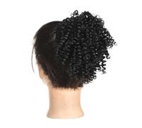 Chignon Synthetic Short Afro Bun Hair Pieces Elastic Band Kinky Curly Ponytail Extensions Hairpieces(1B)