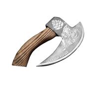 Chigoza Handmade Carbon Steel Pizza Cutter | Viking-Inspired Pizza Slicer with Ash Wood Handle & Leather Wrapping | Norse Rune Design | Durable Blade & Leather Sheath (Silver Etched)