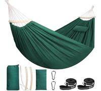 Chihee Cotton Hammock Enlarged Soft Breathable Camping Hammock 300x150cm Holds Up to 300kg Portable Tree Hammocks with Detachable Spreader Bar Pillow 2 Strong Webbings 2 Carabiners Indoor Outdoor
