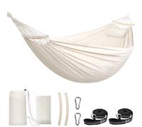 Chihee Cotton Hammock Large Soft Breathable Camping Hammock Holds Up to 660lbs Portable Tree Hammock with Detachable Spreader Bar Pillow 2 Strong Webbings 2 Carabiners Patio Garden Indoor Outdoor
