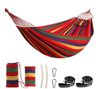 Chihee Cotton Hammock Large Soft Breathable Camping Hammock Holds Up to 660lbs Portable Tree Hammock with Detachable Spreader Bar Pillow 2 Strong Webbings 2 Carabiners Patio Garden Indoor Outdoor