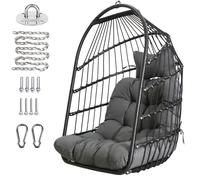 Chihee Egg Chair Foldable Wicker Rattan Hanging Chair Swing Chair Indoor Outdoor Patio Wicker Chair Hammock Chair with Stainless Steel Hanging Kit Chain Link UV Resistant Cushion Bedroom Balcony
