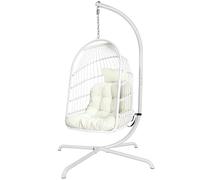 Chihee Egg Chair with Ultra Strong Stand and Cushion Foldable Wicker Rattan Hanging Chair Swing Chair Indoor Outdoor Patio Lounging Chair Hammock Chair 330 lbs Capacity Balcony Porch Bedroom Garden