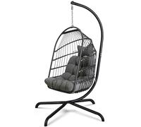 Chihee Egg Chair with Ultra Strong Stand and Cushion Foldable Wicker Rattan Hanging Chair Swing Chair Indoor Outdoor Patio Lounging Chair Hammock Chair 330 lbs Capacity Balcony Porch Bedroom Garden