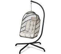 Chihee Egg Chair With Ultra Strong Stand and Cushion - Foldable Wicker Rattan Hanging Swing for Indoor Outdoor Patio Lounging - 330 lbs Capacity Hammock for Balcony, Porch, Bedroom, Garden