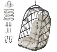 Chihee Foldable Wicker Rattan Hanging Chair Swing - Indoor/Outdoor Patio Wicker Hammock with Stainless Steel Hanging Kit Chain Link UV Resistant Cushion