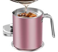 Chihee Grease Container Stainless Steel Bacon Grease Saver with Fine Mesh Strainer 2L Oil Container Grease Can with Dust-Proof Lid Non-Slip Tray for Kitchen Storing Frying Cooking Grease