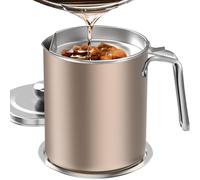 Chihee Grease Container Stainless Steel Bacon Grease Saver with Fine Mesh Strainer 2L Oil Container Grease Can with Dust-Proof Lid Non-Slip Tray for Kitchen Storing Frying Cooking Grease