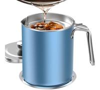 Chihee Grease Container Stainless Steel Bacon Grease Saver with Fine Mesh Strainer 2L Oil Container Grease Can with Dust-Proof Lid Non-Slip Tray for Kitchen Storing Frying Cooking Grease