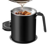 Chihee Grease Container Stainless Steel Bacon Grease Saver with Fine Mesh Strainer 2L Oil Container Grease Can with Dust-Proof Lid Non-Slip Tray for Kitchen Storing Frying Cooking Grease