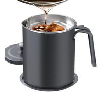 Chihee Grease Container Stainless Steel Bacon Grease Saver with Fine Mesh Strainer 2L Oil Container Grease Can with Dust-Proof Lid Non-Slip Tray for Kitchen Storing Frying Cooking Grease